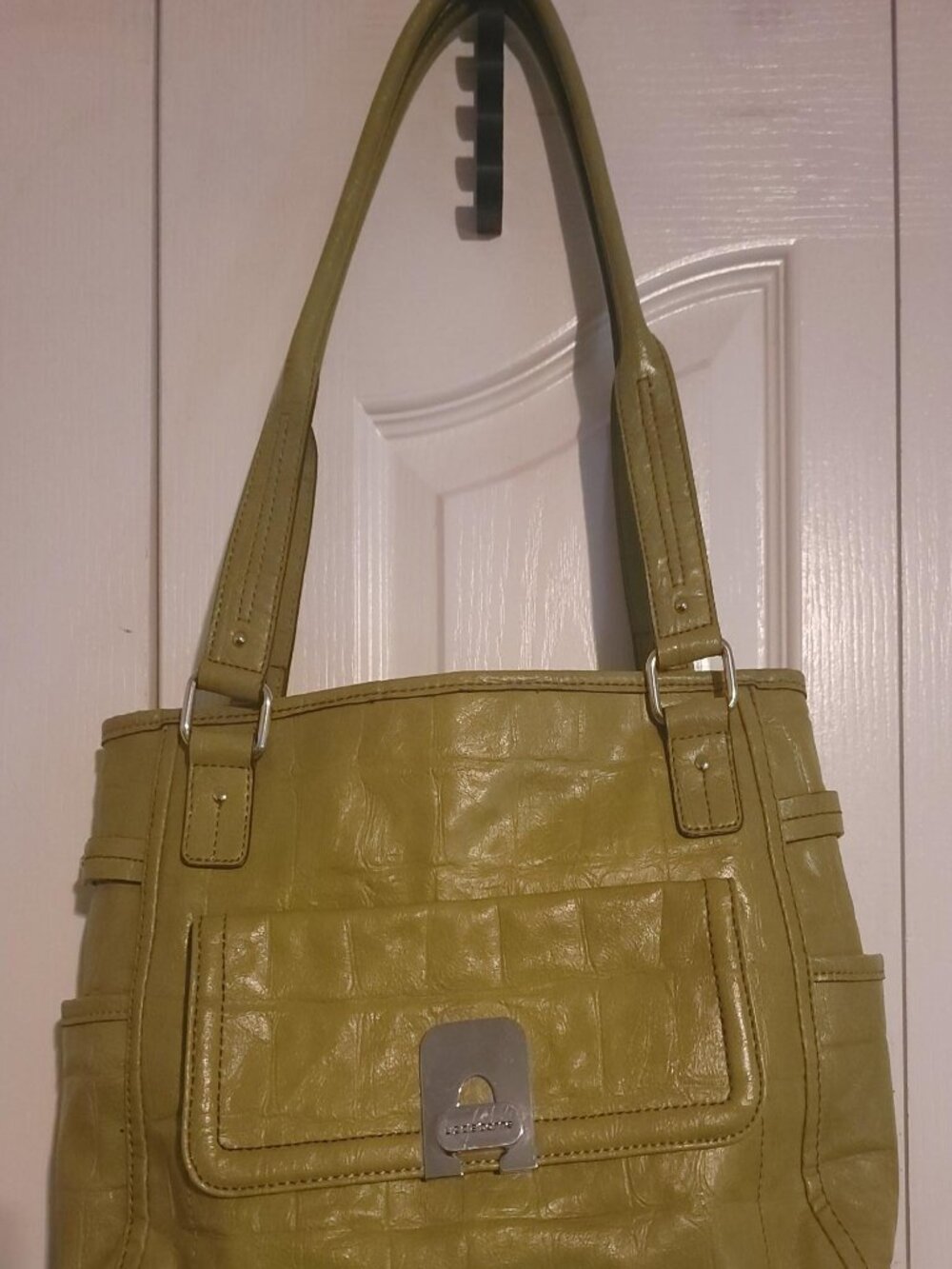 Liz Claiborne Olive Faux Croc Large Shoulder Bag Purse + Clutch Y2K